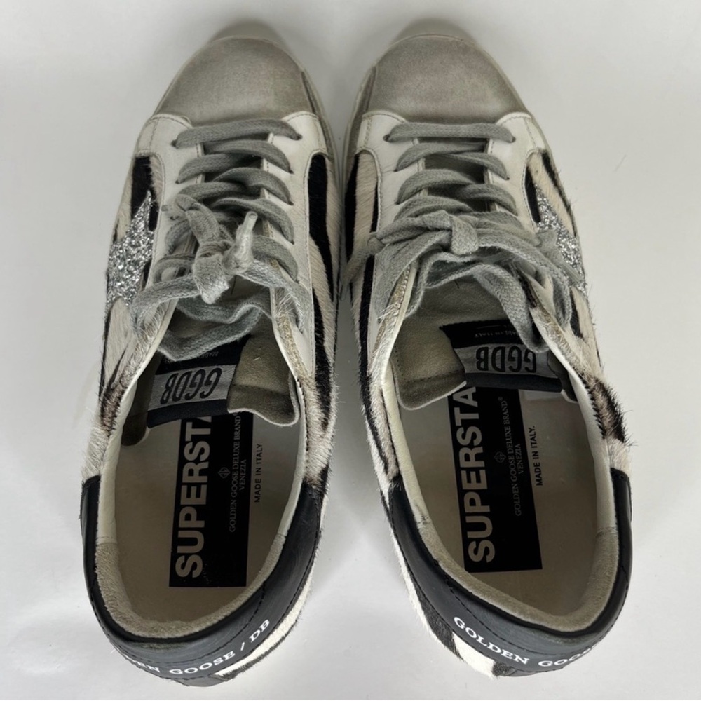 Authentic Golden Goose superstar sneakers size 38 zebra print silver star - Picture 5 of 11